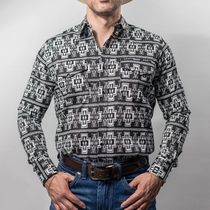 Camisa Montero Western Estampada Negro/Blanco 034