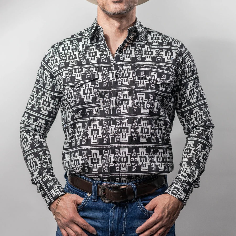 Camisa Montero Western Estampada Negro/Blanco 034