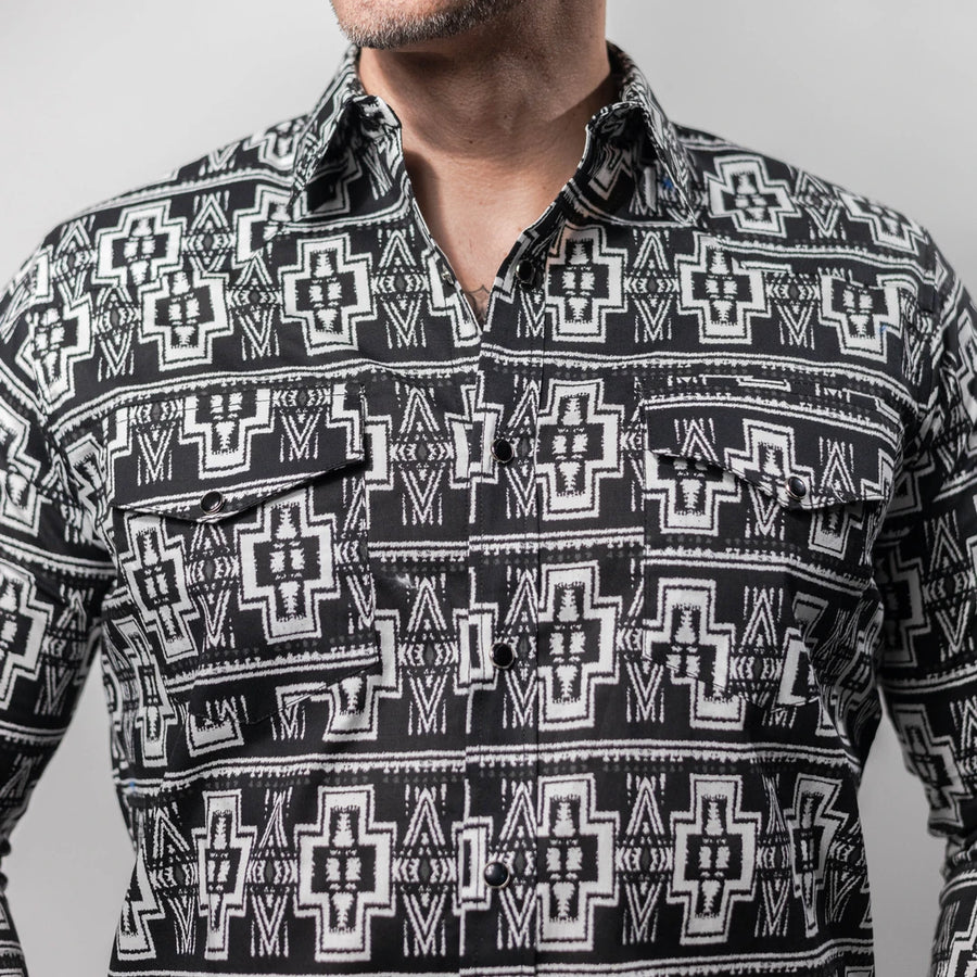 Camisa Montero Western Estampada Negro/Blanco 034