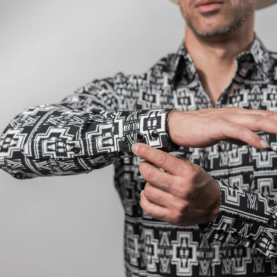 Camisa Montero Western Estampada Negro/Blanco 034