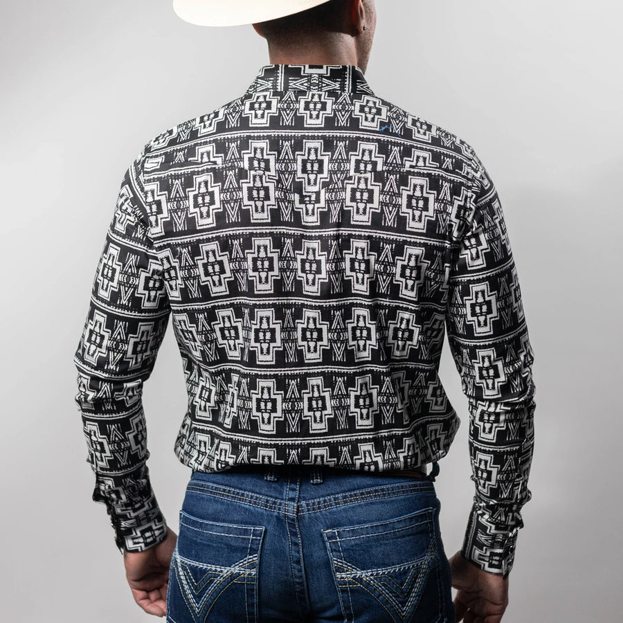 Camisa Montero Western Estampada Negro/Blanco 034