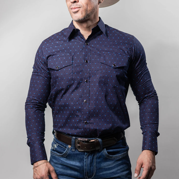 Camisa Montero Western Estampada Azul/Vino 032