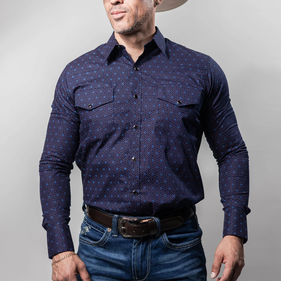 Camisa Montero Western Estampada Azul/Vino 032