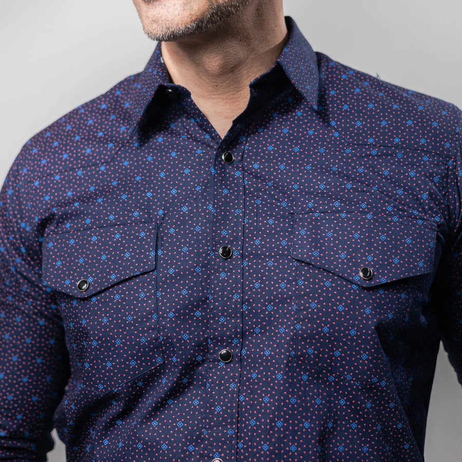 Camisa Montero Western Estampada Azul/Vino 032