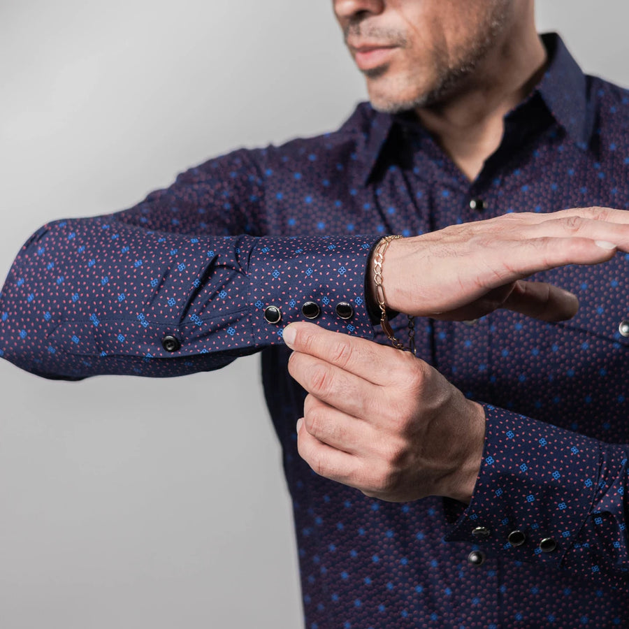 Camisa Montero Western Estampada Azul/Vino 032