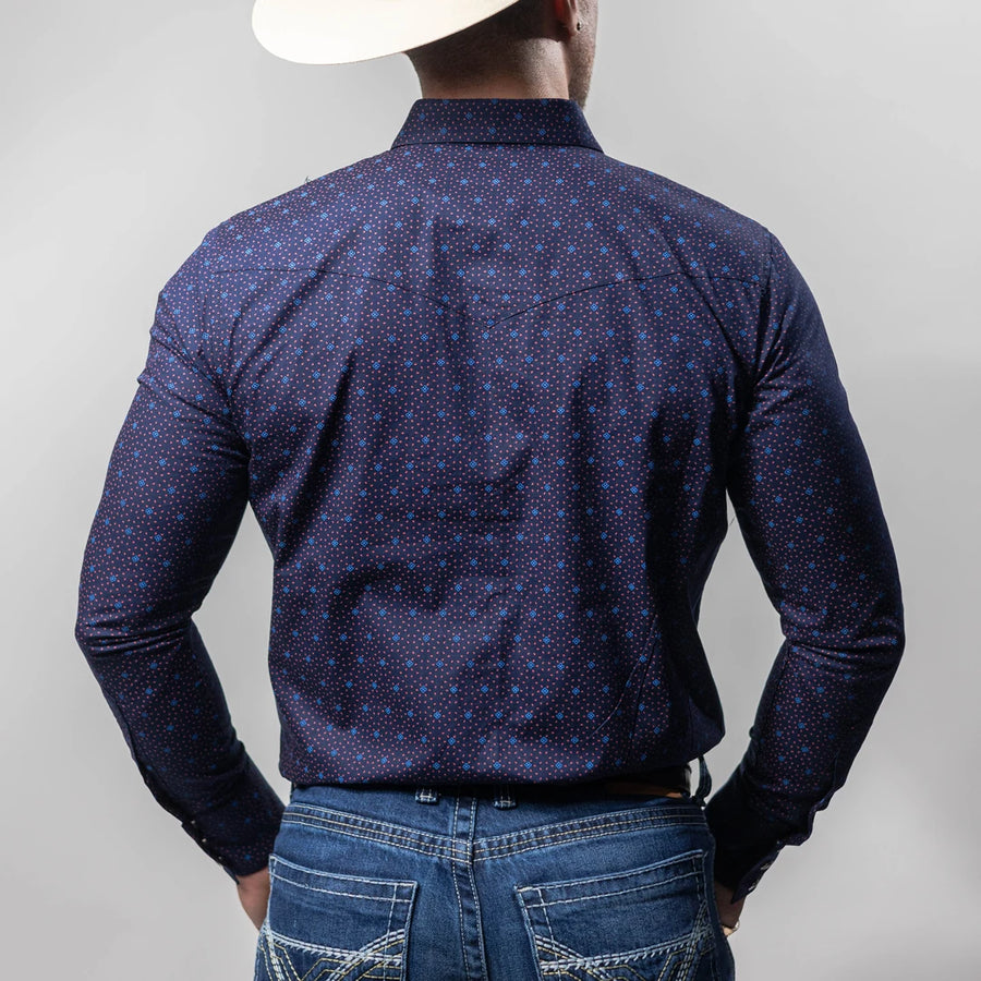 Camisa Montero Western Estampada Azul/Vino 032