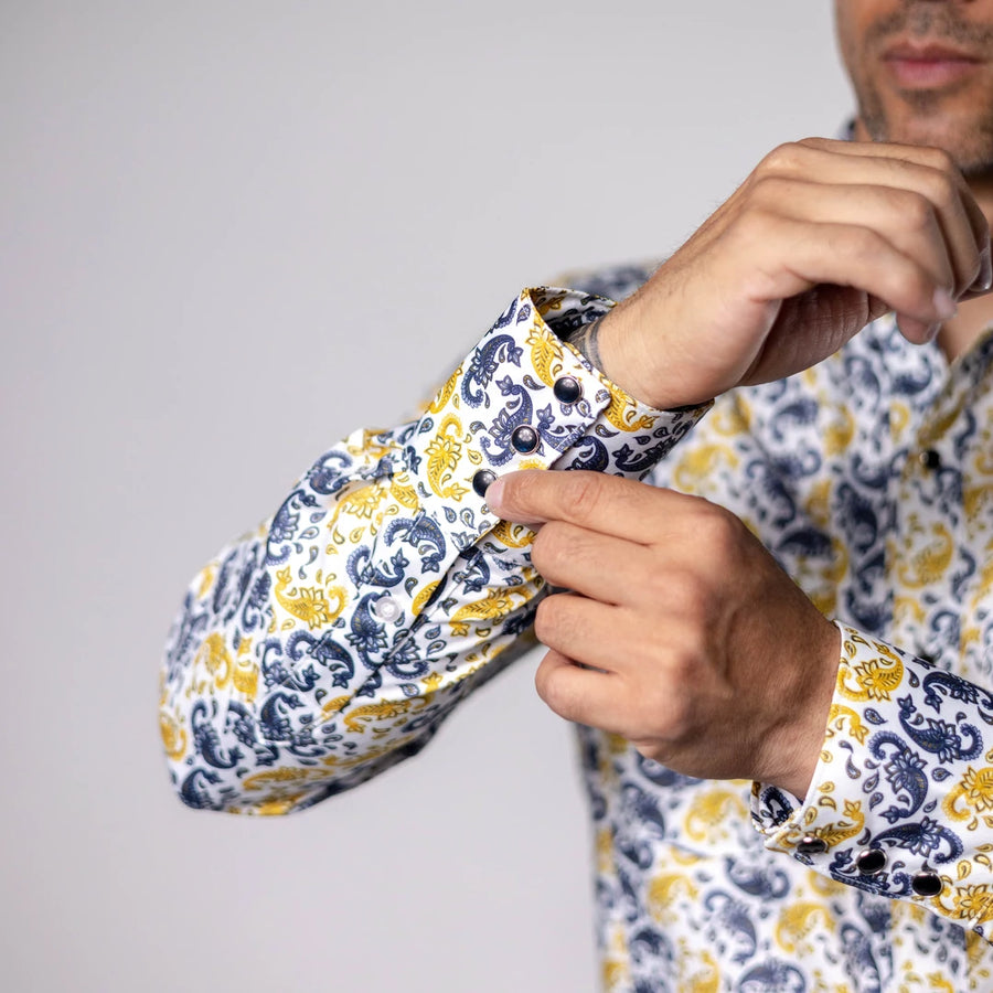 Camisa Cactus Estampada Blanco/Azul 139