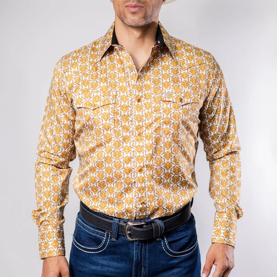 Camisa Cactus Estampada Jaquard Blanco/Oro 144