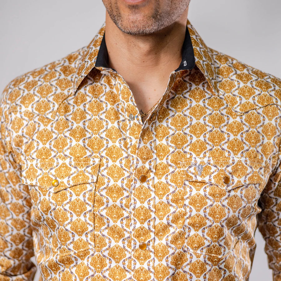 Camisa Cactus Estampada Jaquard Blanco/Oro 144