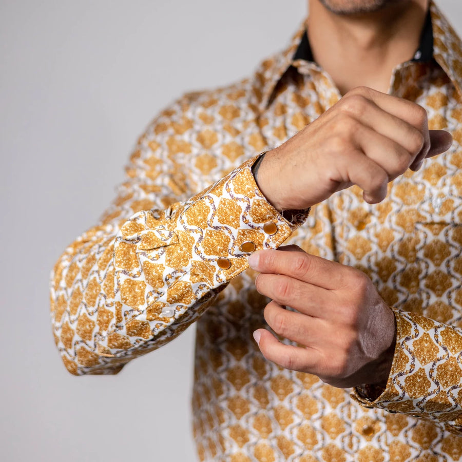 Camisa Cactus Estampada Jaquard Blanco/Oro 144