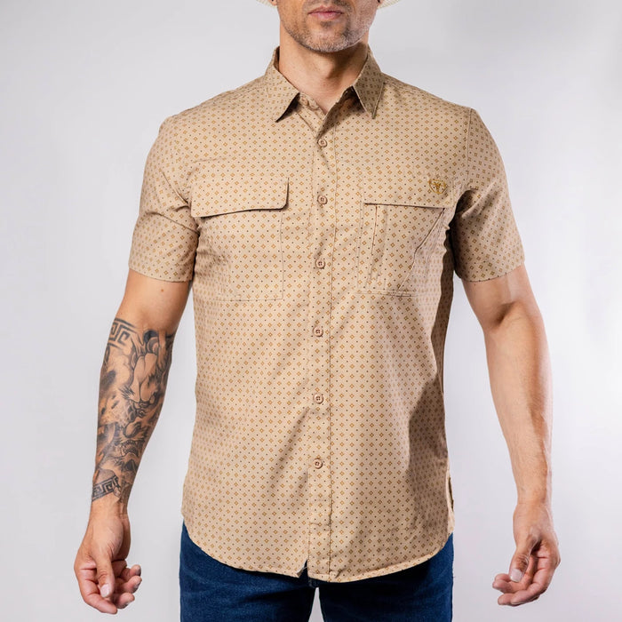Camisa Platini Manga Corta Performance Estampada Beige 059