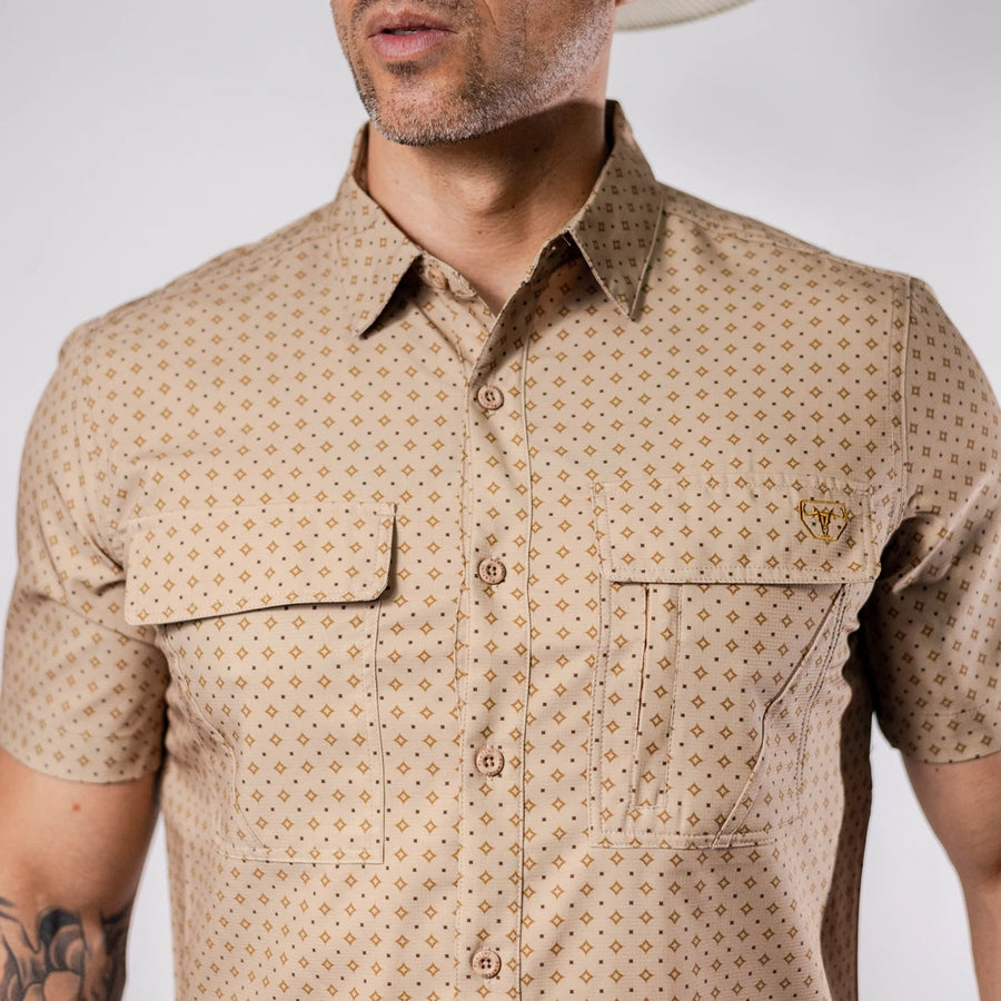 Camisa Platini Manga Corta Performance Estampada Beige 059