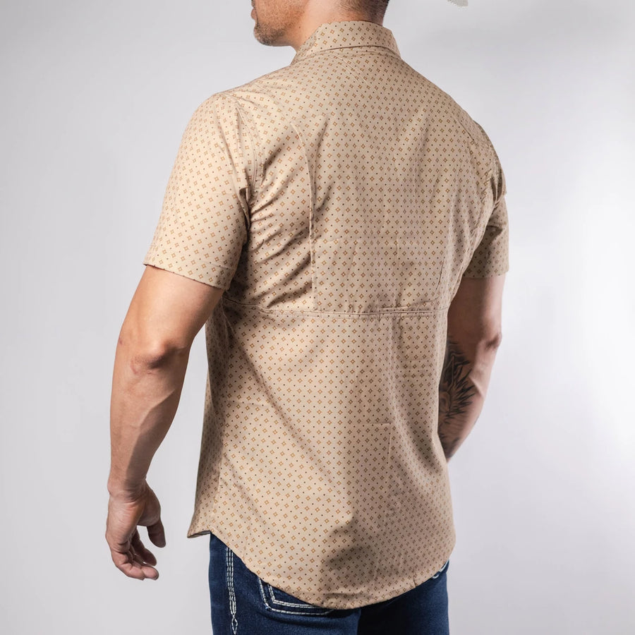 Camisa Platini Manga Corta Performance Estampada Beige 059