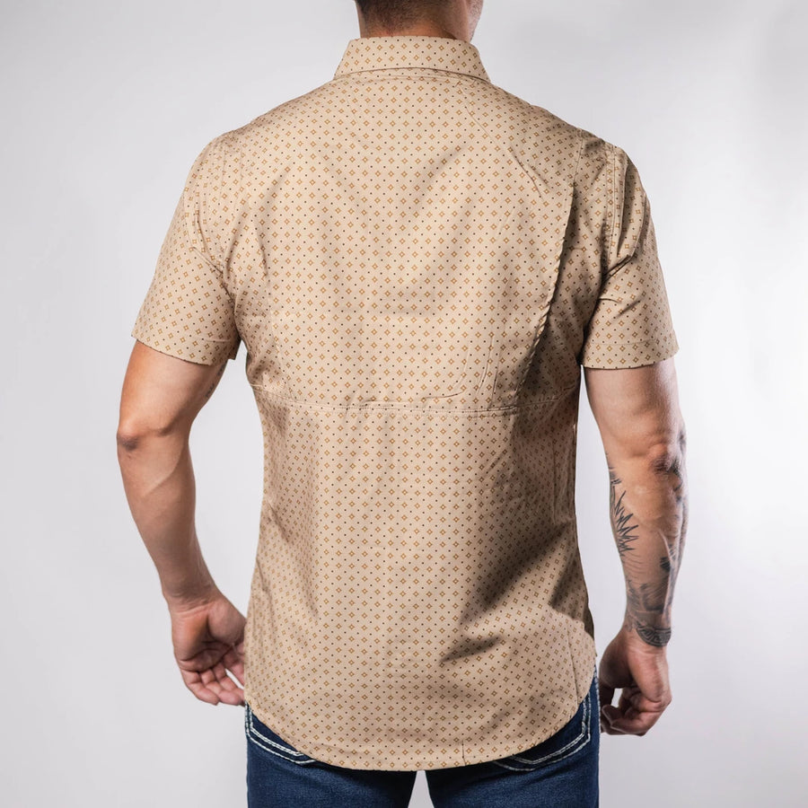 Camisa Platini Manga Corta Performance Estampada Beige 059