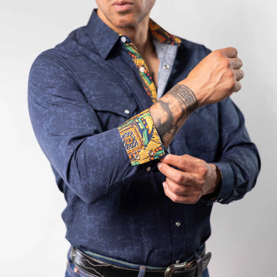 Camisa Wrangler Retro Estampada Azul/Blanco 275