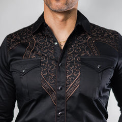 Camisa Platini Bordado Negro/Café 078