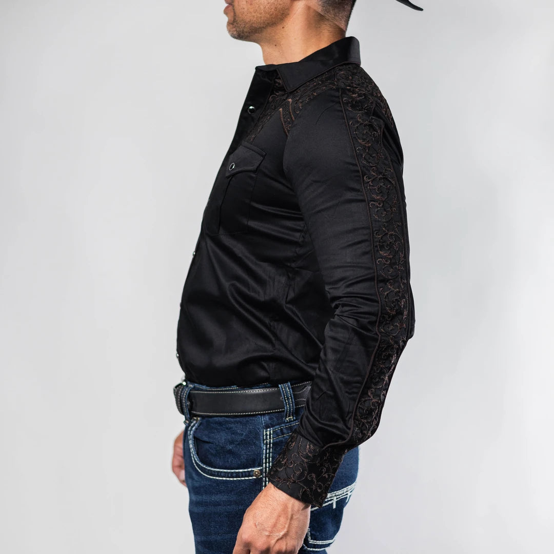 Camisa Platini Bordado Negro/Café 078