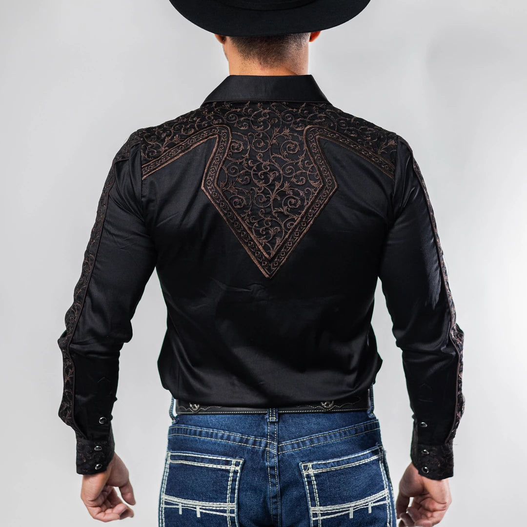 Camisa Platini Bordado Negro/Café 078
