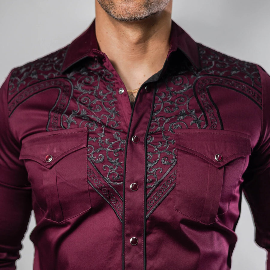 Camisa Platini Bordado Vino/Negro 079
