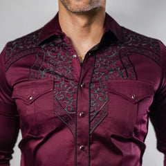 Camisa Platini Bordado Vino/Negro 079