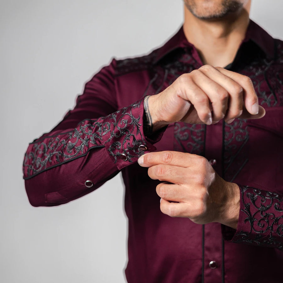 Camisa Platini Bordado Vino/Negro 079