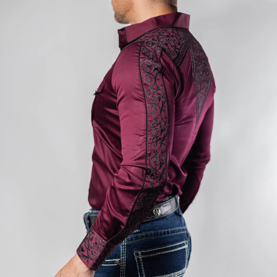 Camisa Platini Bordado Vino/Negro 079