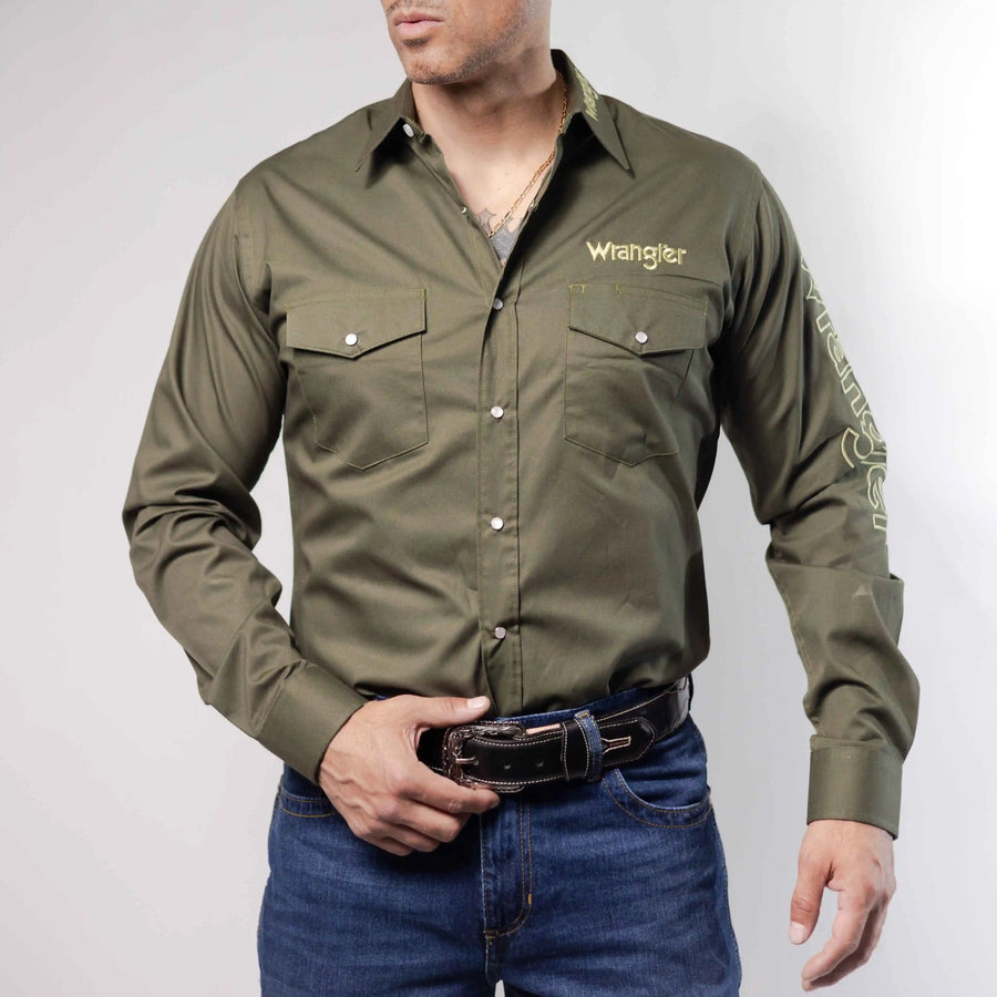 Camisa Wrangler Bordado Logo Olivo 279