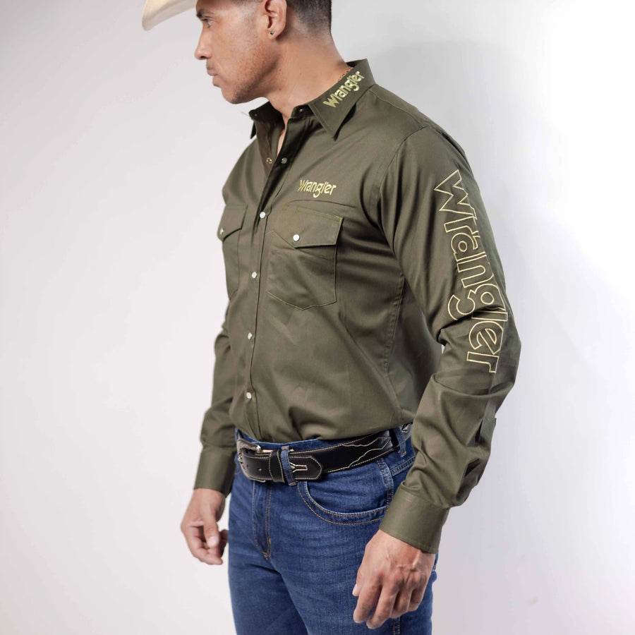 Camisa Wrangler Bordado Logo Olivo 279