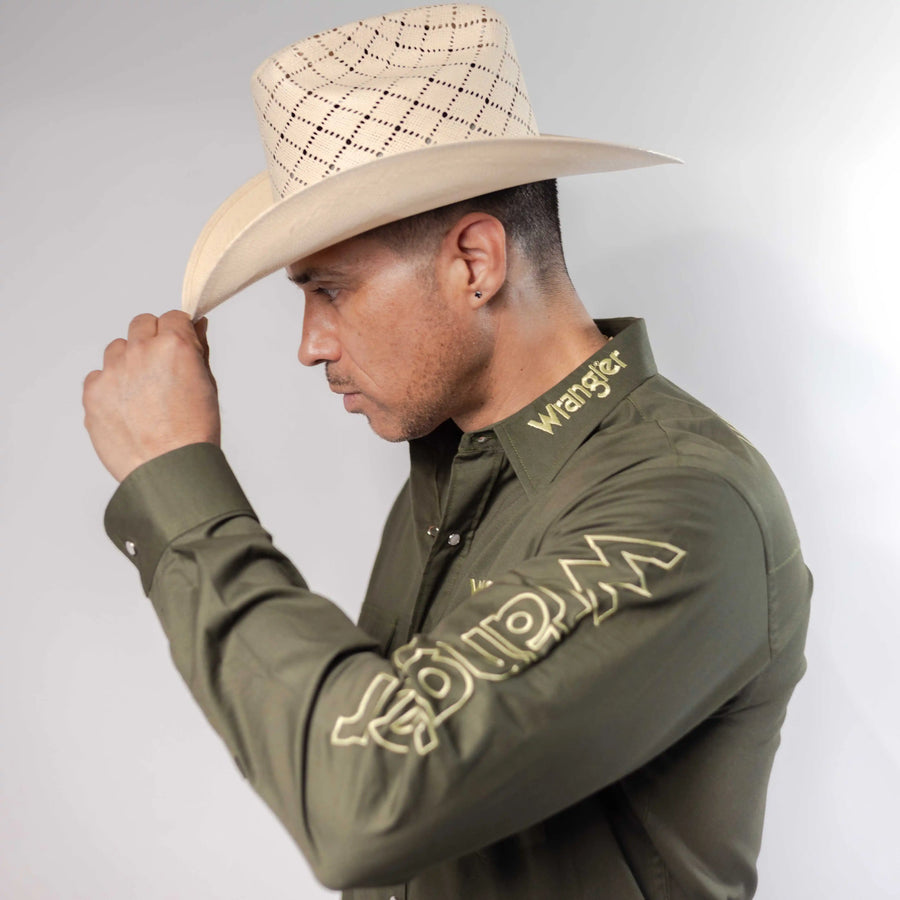Camisa Wrangler Bordado Logo Olivo 279