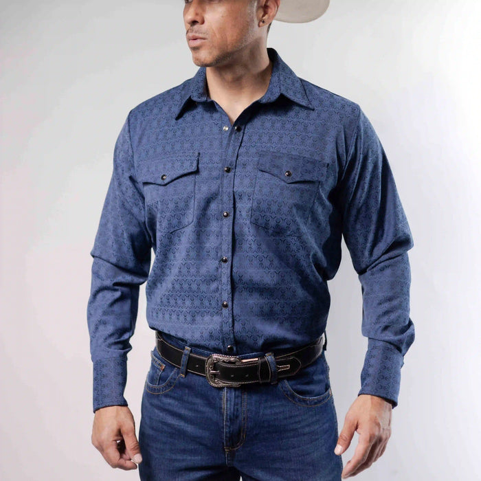 Camisa Custer Estampada Boston Talavera Azul 026
