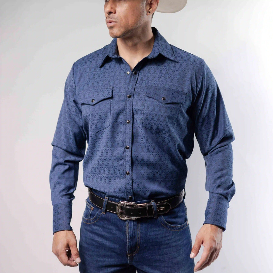 Camisa Custer Estampada Boston Talavera Azul 026