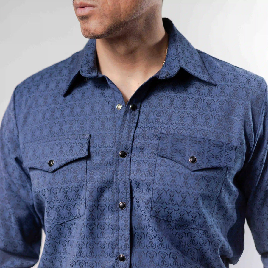 Camisa Custer Estampada Boston Talavera Azul 026