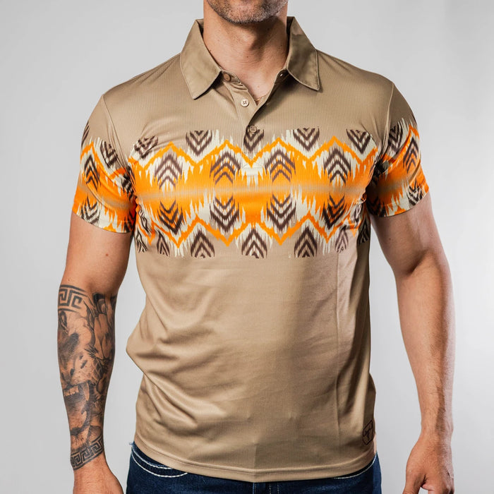 Playera Polo Platini Fit Estampada Khaki/Naranja 081