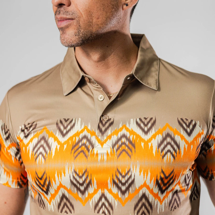 Playera Polo Platini Fit Estampada Khaki/Naranja 081