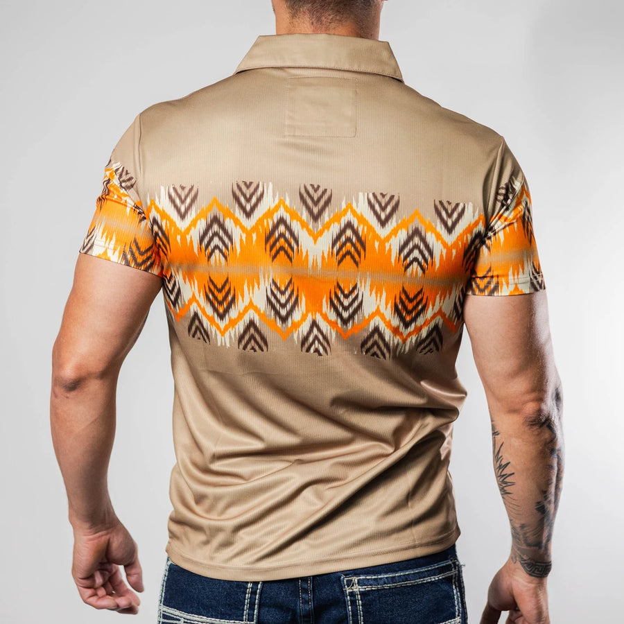 Playera Polo Platini Fit Estampada Khaki/Naranja 081