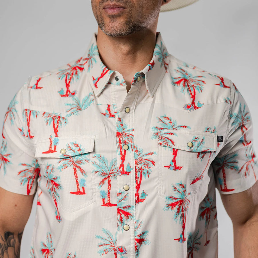 Camisa Rock&Roll Manga Corta Performance Estampada Beige 060