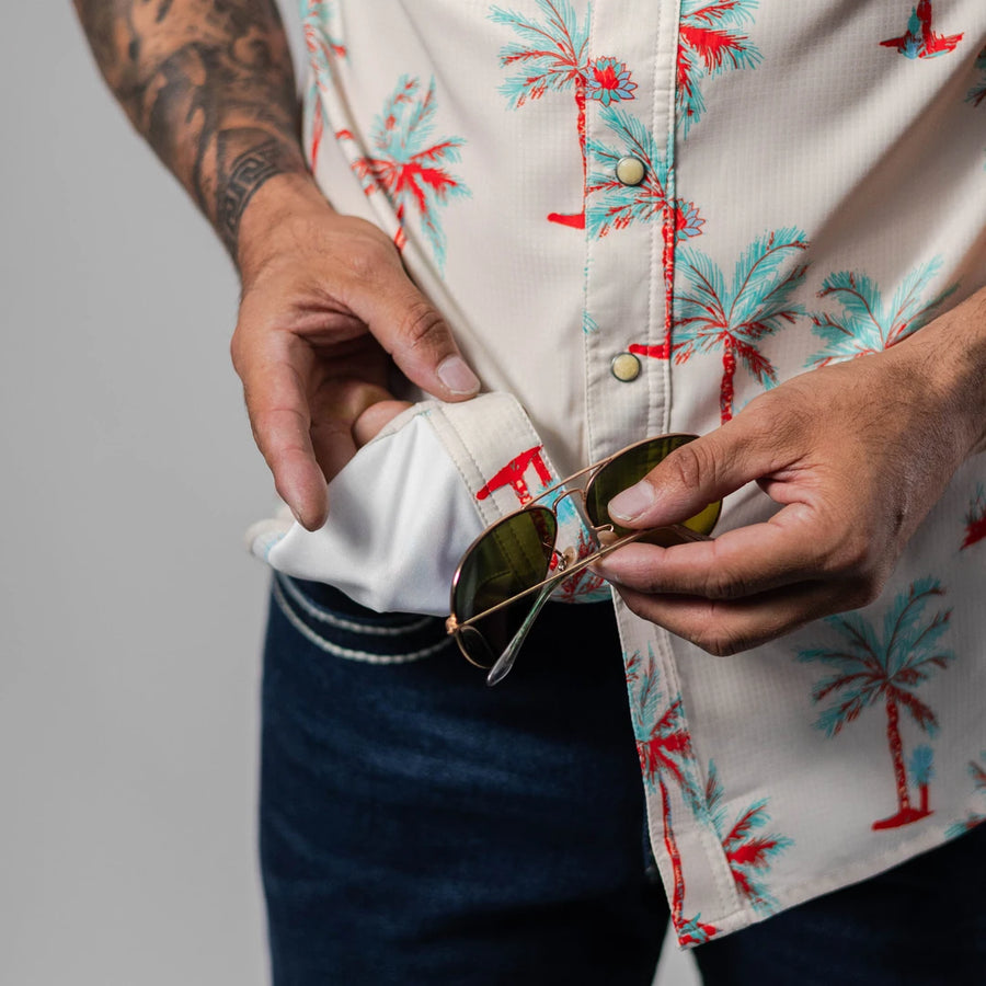 Camisa Rock&Roll Manga Corta Performance Estampada Beige 060