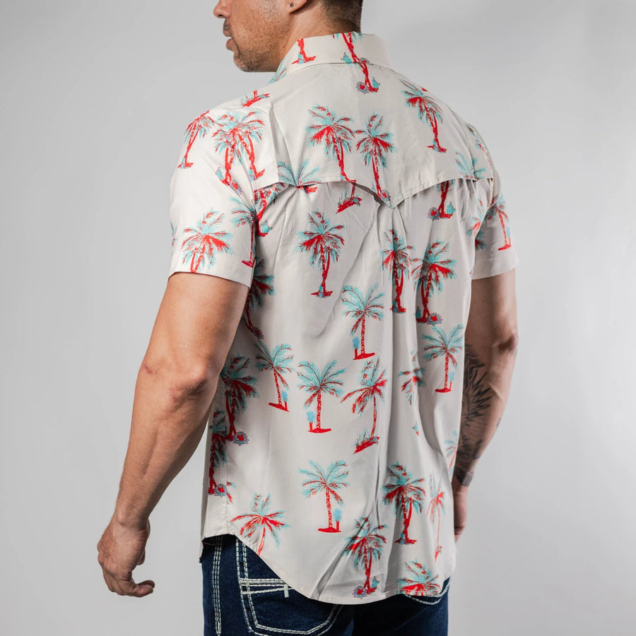 Camisa Rock&Roll Manga Corta Performance Estampada Beige 060