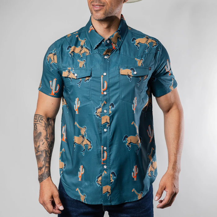 Camisa Rock&Roll Manga Corta Performance Estampada Azul 061