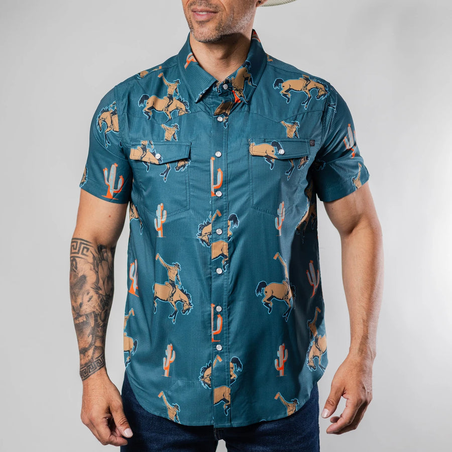 Camisa Rock&Roll Manga Corta Performance Estampada Azul 061