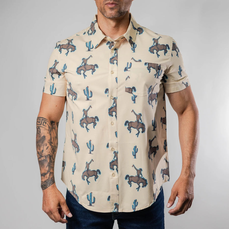 Camisa Rock&Roll Manga Corta Performance Estampada Beige 058
