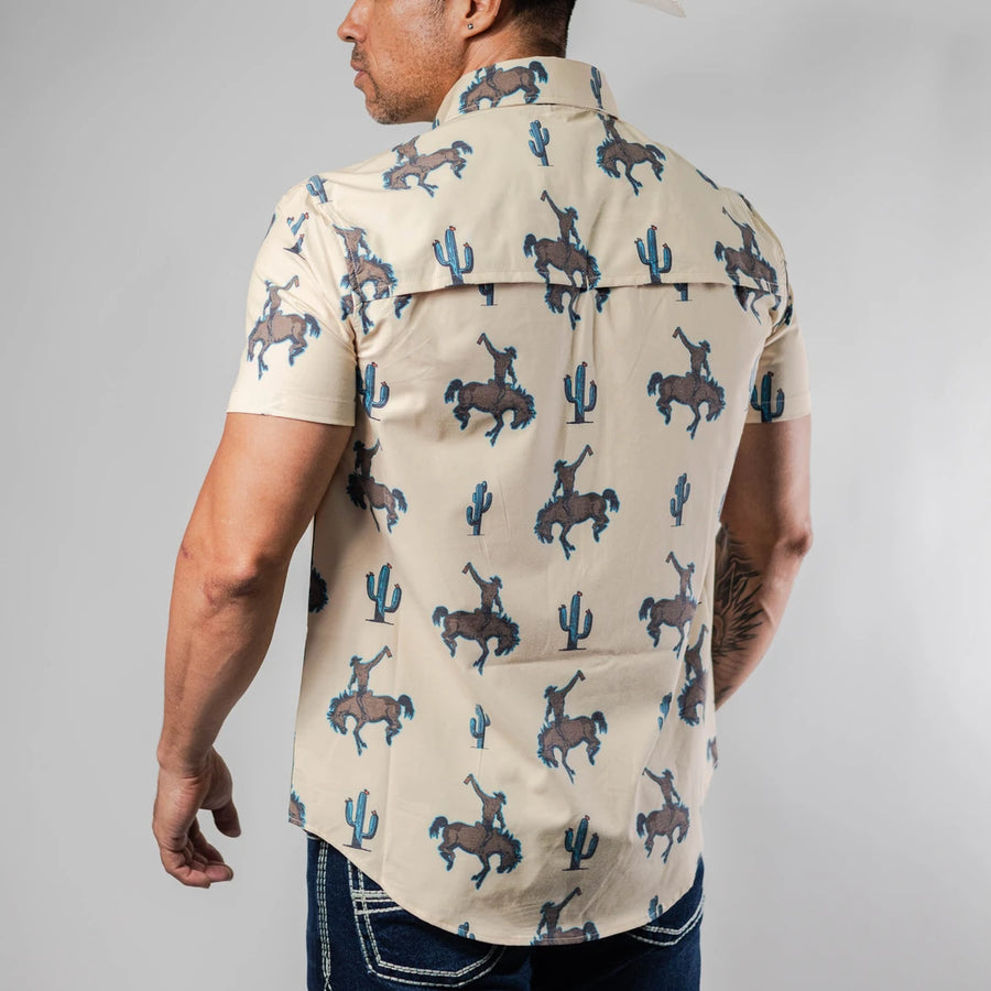Camisa Rock&Roll Manga Corta Performance Estampada Beige 058