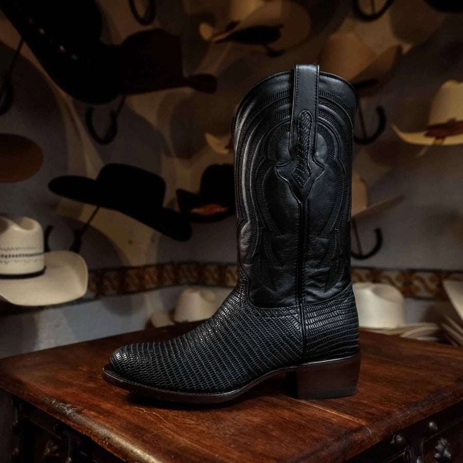 Bota Tejano Lizard Print Negro 065
