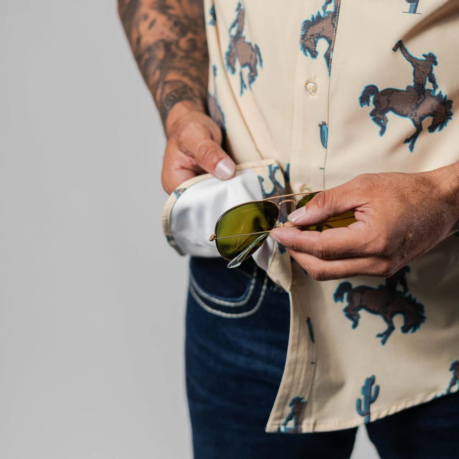Camisa Rock&Roll Manga Corta Performance Estampada Beige 058