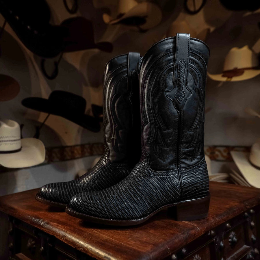 Bota Tejano Lizard Print Negro 065