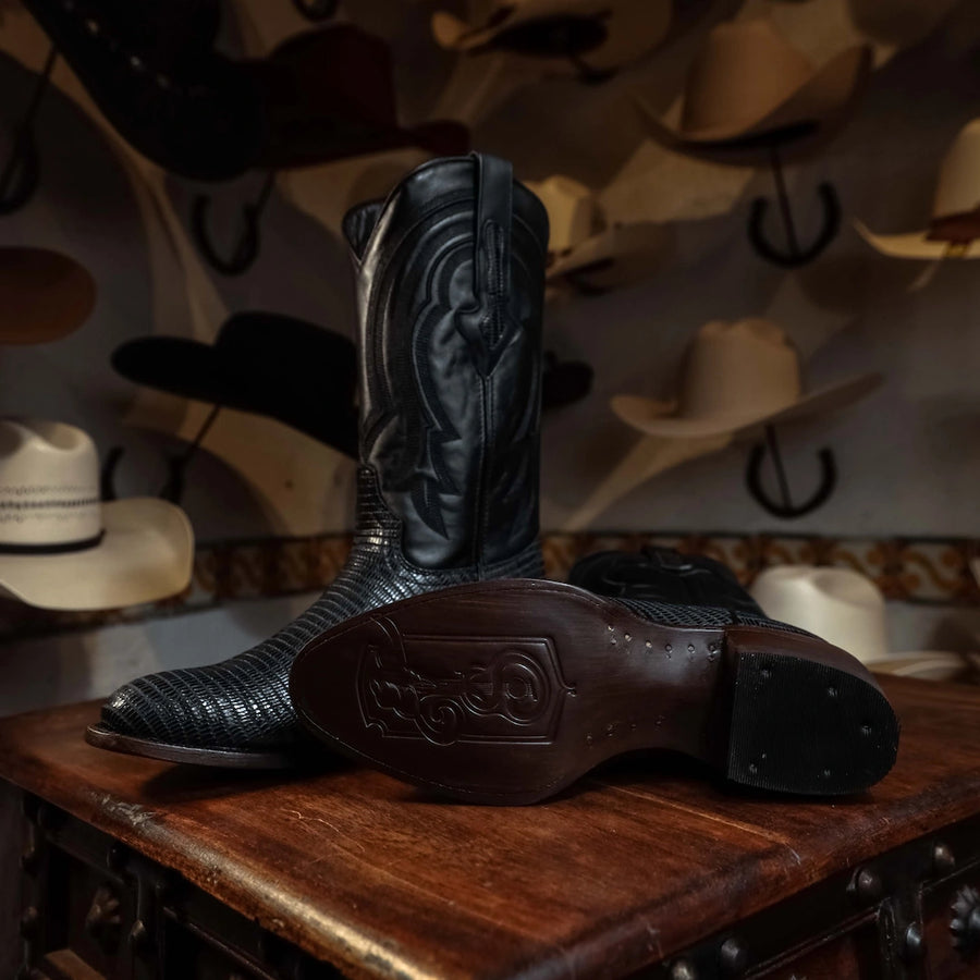 Bota Tejano Lizard Print Negro 065