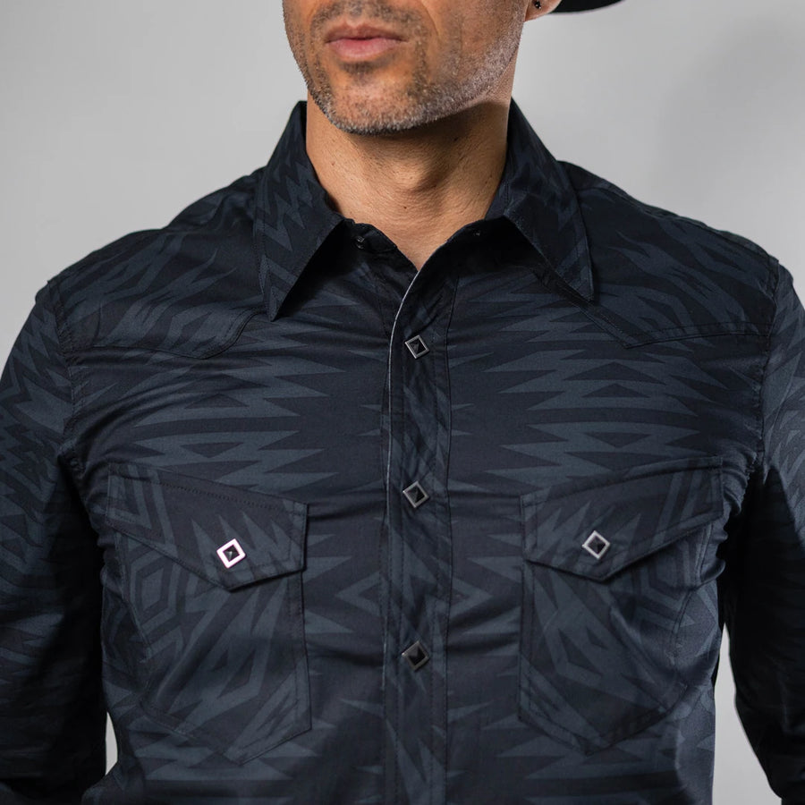 Camisa Rock&Roll Manga Corta Estampada Aztec Negro/Azul 059