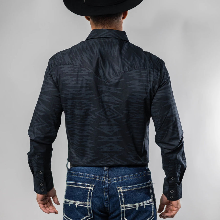Camisa Rock&Roll Manga Corta Estampada Aztec Negro/Azul 059