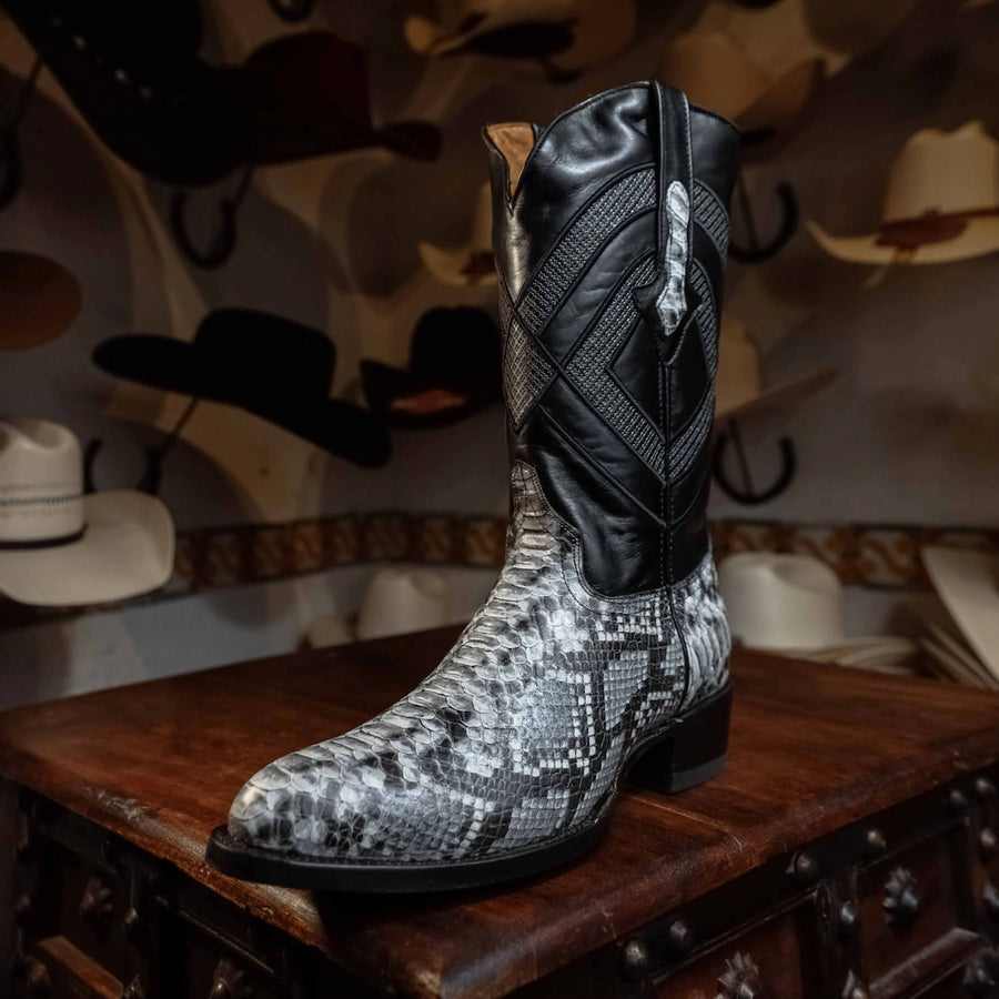 Bota Tejano Clark Pitón Print Blanco/Negro 074