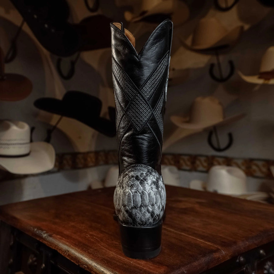 Bota Tejano Clark Pitón Print Blanco/Negro 074